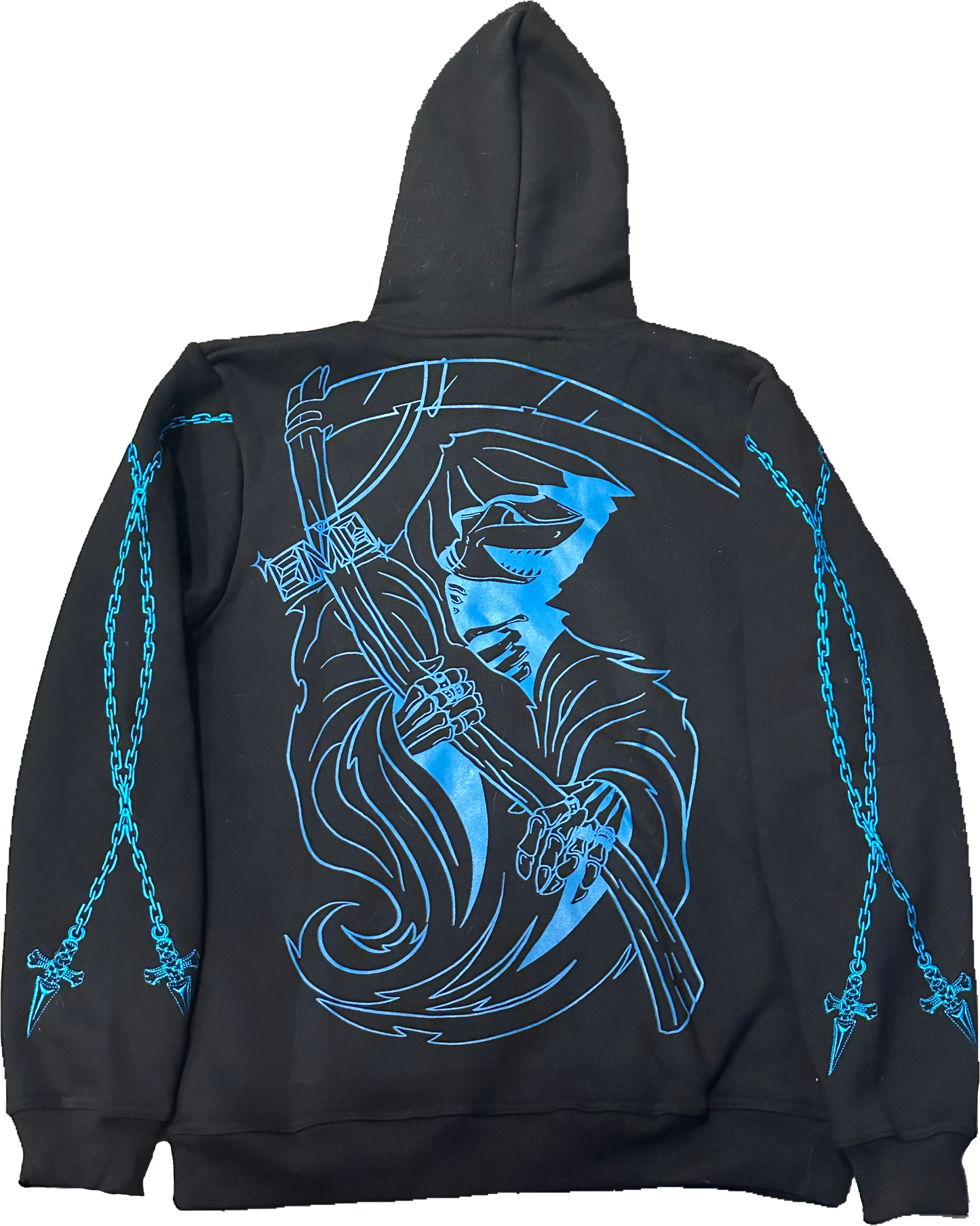 4Black and Light Blue Stack Hoodie