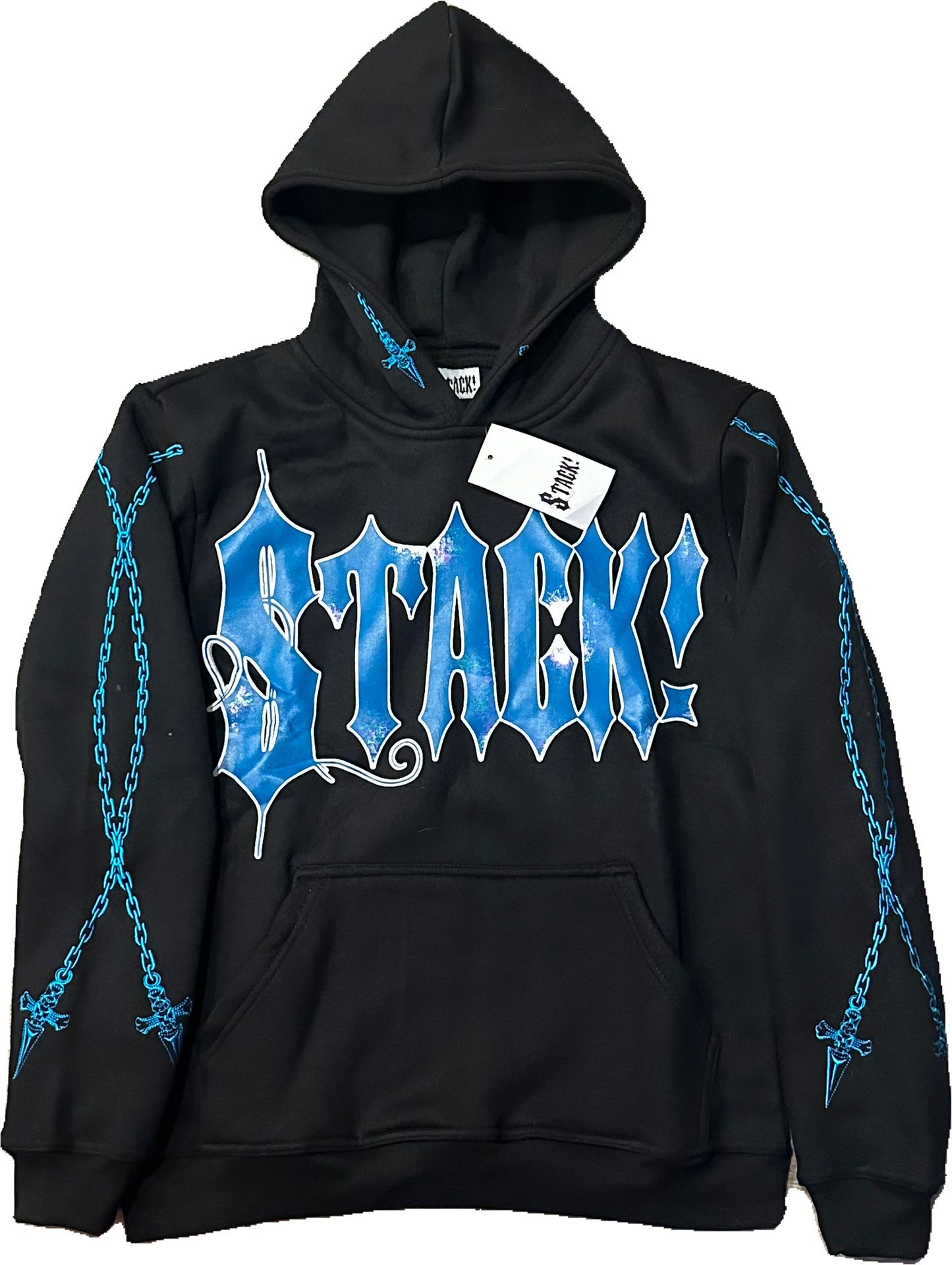 4Black and Light Blue Stack Hoodie