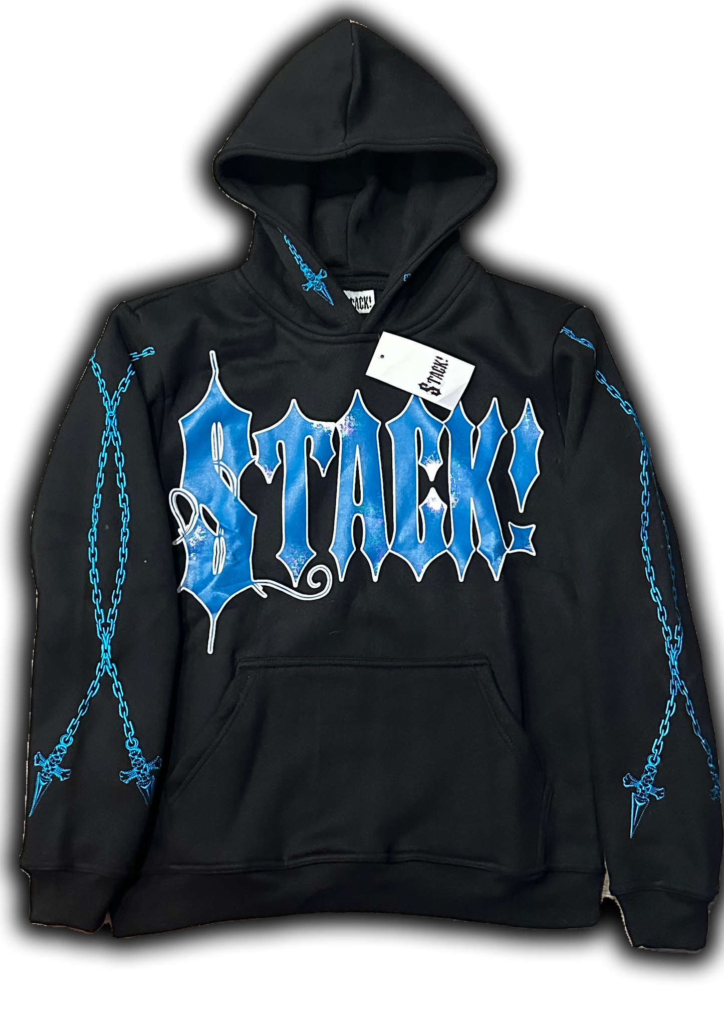 4Black and Light Blue Stack Hoodie